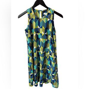 Calvin Klein Mod Trapeze Dress size 2. Geometric Green Blue Patterned.